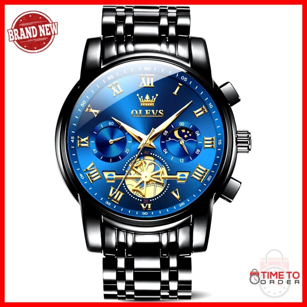 Men's Stainless Steel Quartz Dress Watch, Waterproof, Luminous, 41mm Face